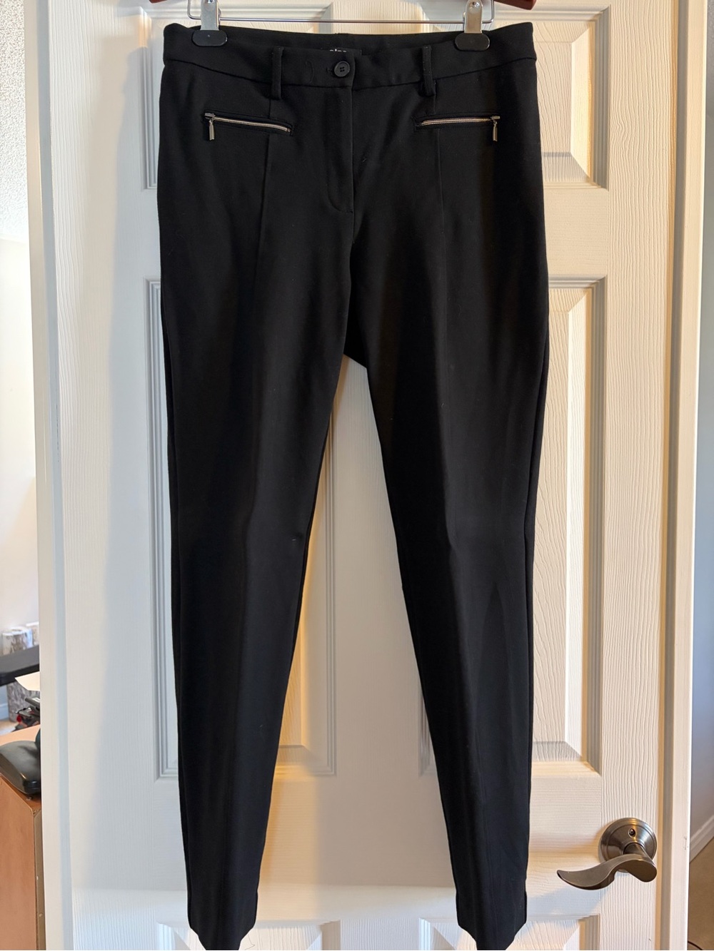 Slim Black Skinny Ankle Pants with Zip Pocket Detail